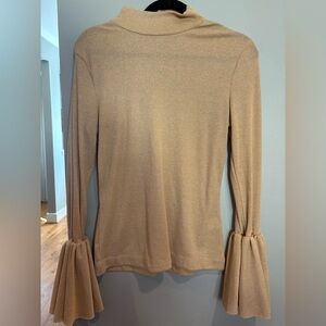 Adam Lippes Gold Blouse with Flared Sleeves